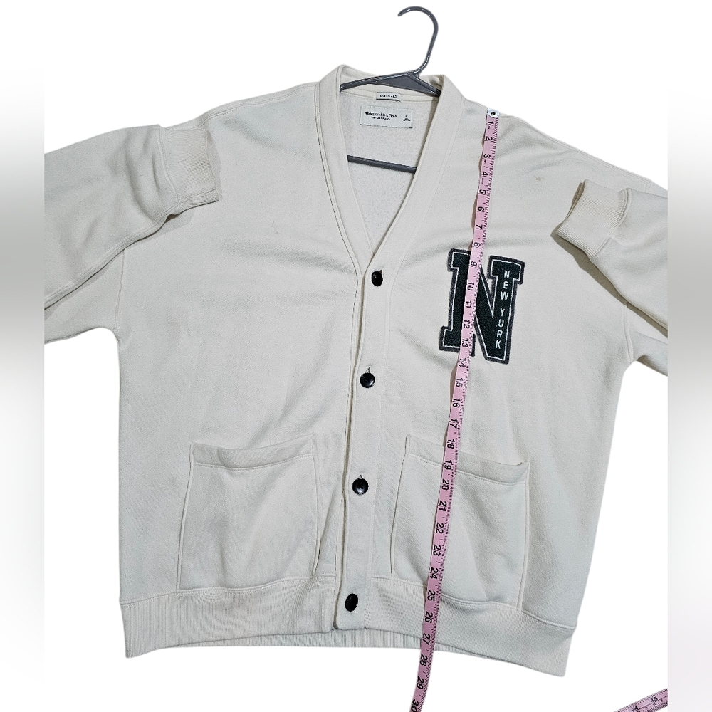 Abercrombie & Fitch Mens Oversized Soft Fleece Varsity Cardigan L New York Patch - Picture 8 of 8